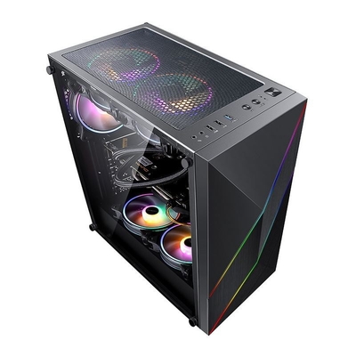 ETEK - PC Mid Tower Case Irregular and Mesh Front Panel with ARGB LED Strip,Tempered Glass Side Panel, Top I/O Panel