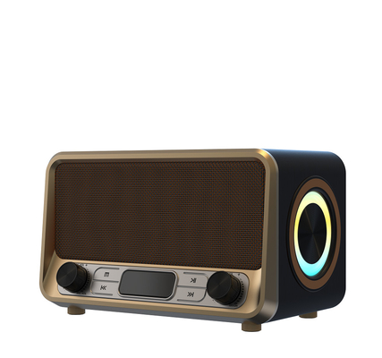 Multifunctional Wireless Speaker Wood And Metal Construction Bluetooth 5.0 USB TF AUX TWS FM Radio RGB LED Lights LED Display
