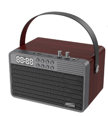 Supports Bluetooth AUX TF Card U Disk FM Radio Wireless Microphone Wooden ABS Iron Mesh Material 2400mAh Battery