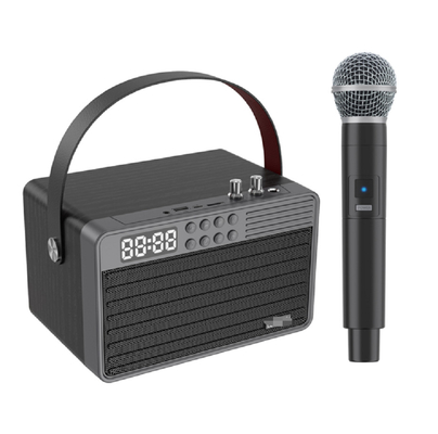 Supports Bluetooth AUX TF Card U Disk FM Radio Wireless Microphone Wooden ABS Iron Mesh Material 2400mAh Battery
