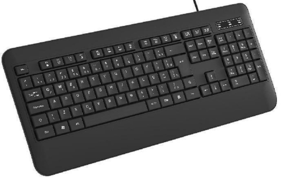 ETEK 104 waterproof office keyboard with carbon film keys, HIPS material, 1.2-meter braided cable, supports logo customization
