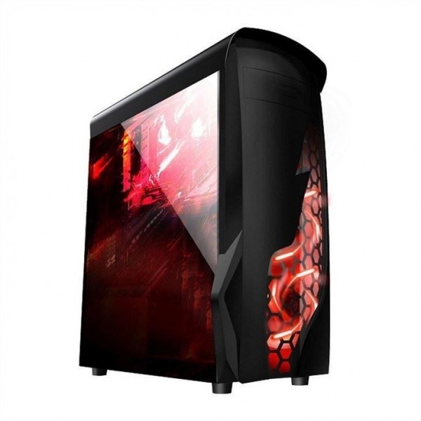 ETEK Airflow ATX Mid-Tower met hol en transparant voorpaneel Volle acryl linkerzijdepaneel