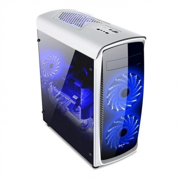 ETEK ATX Mid-Tower Case Acryl Front & Side Panel Full Side View Zwart en Wit