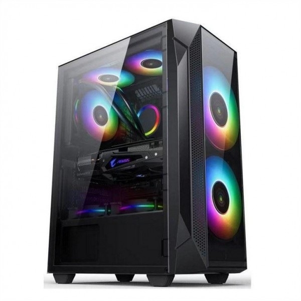 ETEK ATX/Matx Computer Case Tempered Glass panel op zijkant en voorste ondersteunende ventilatoren 2x14cm of 3x12cm op voorste steun Rad