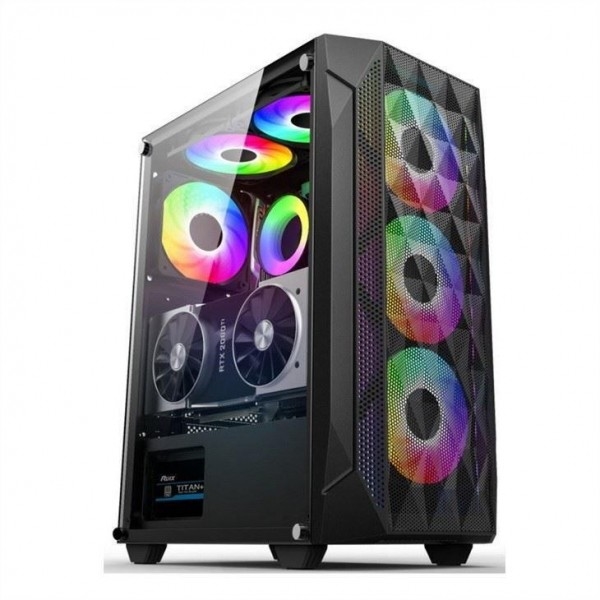 ETEK - ATX/Matx Computer Case Tempered Glass panel on Side Pressed Mesh Front Panel Support Watergekoelde radiator