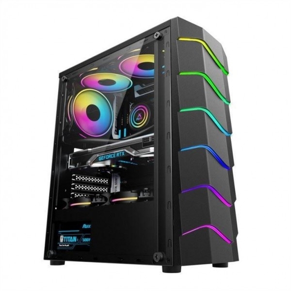 ETEK Luminous Computer Case, Wave LED Strip Front Panel, ARGB Lichteffect, Ondersteuning Watergekoelde Radiator