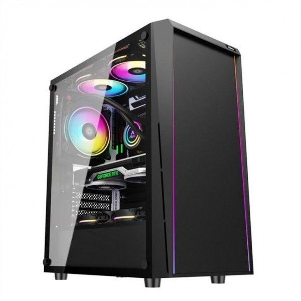 ETEK - Desktop Computer Case ARGB LED strip op het voorpaneel, getemperd glas op het zijpaneel Top I/O-paneel