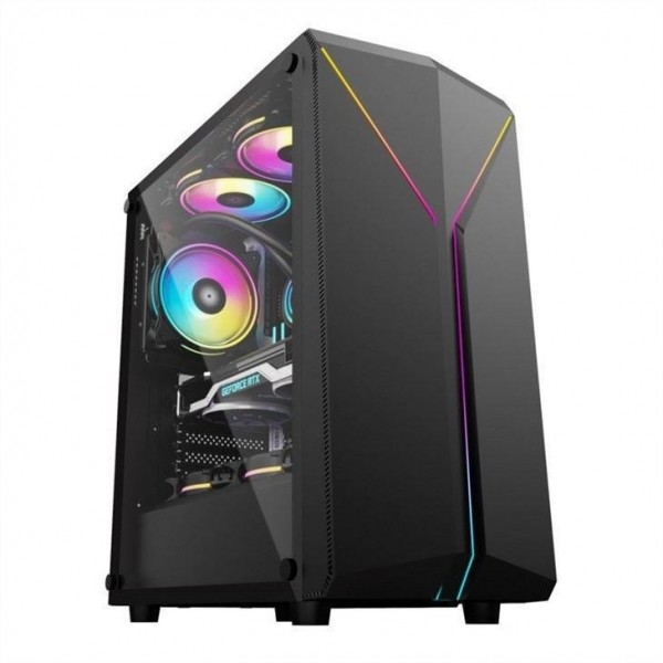 ETEK Stylish Computer Case Symmetrisch ARGB LED Strip Tempered Glass Side Panel Top I/O Panel met Magnetisch stofnet