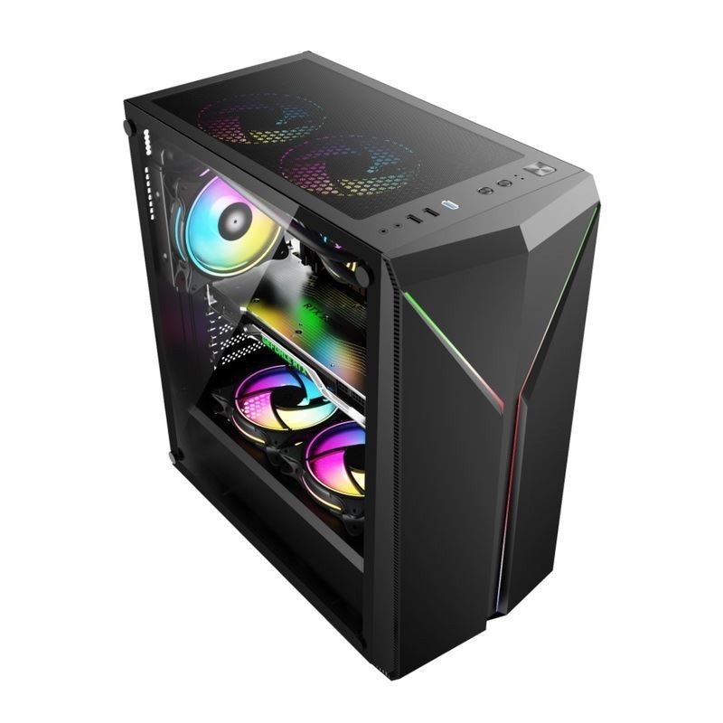 ETEK Stylish Computer Case Symmetrisch ARGB LED Strip Tempered Glass Side Panel Top I/O Panel met Magnetisch stofnet