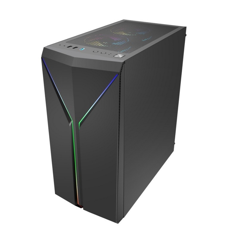 ETEK Stylish Computer Case Symmetrisch ARGB LED Strip Tempered Glass Side Panel Top I/O Panel met Magnetisch stofnet