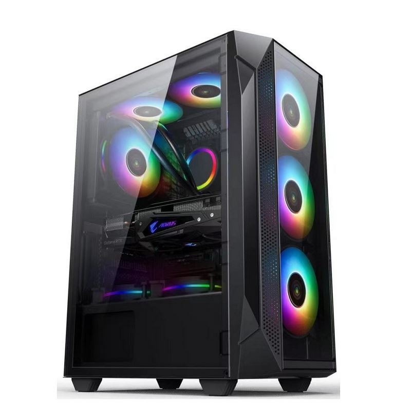 ETEK ATX/Matx Computer Case Tempered Glass panel op zijkant en voorste ondersteunende ventilatoren 2x14cm of 3x12cm op voorste steun Rad