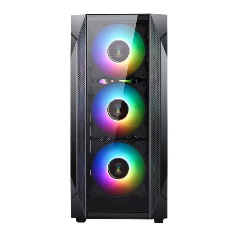 ETEK ATX/Matx Computer Case Tempered Glass panel op zijkant en voorste ondersteunende ventilatoren 2x14cm of 3x12cm op voorste steun Rad
