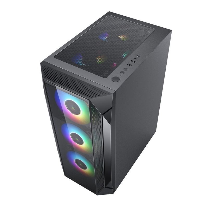ETEK ATX/Matx Computer Case Tempered Glass panel op zijkant en voorste ondersteunende ventilatoren 2x14cm of 3x12cm op voorste steun Rad