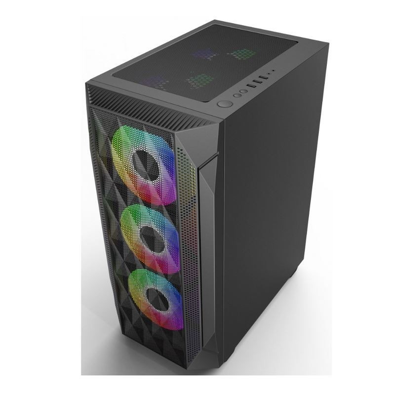 ETEK - ATX/Matx Computer Case Tempered Glass panel on Side Pressed Mesh Front Panel Support Watergekoelde radiator