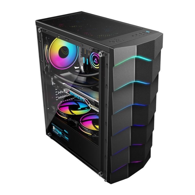 ETEK Luminous Computer Case, Wave LED Strip Front Panel, ARGB Lichteffect, Ondersteuning Watergekoelde Radiator