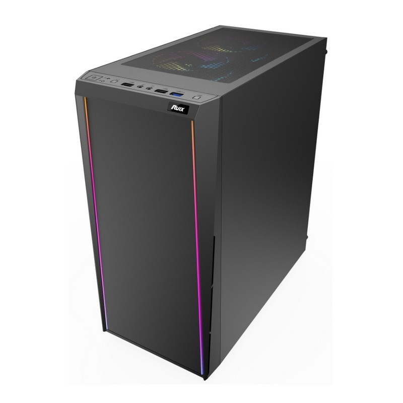 ETEK - Desktop Computer Case ARGB LED strip op het voorpaneel, getemperd glas op het zijpaneel Top I/O-paneel