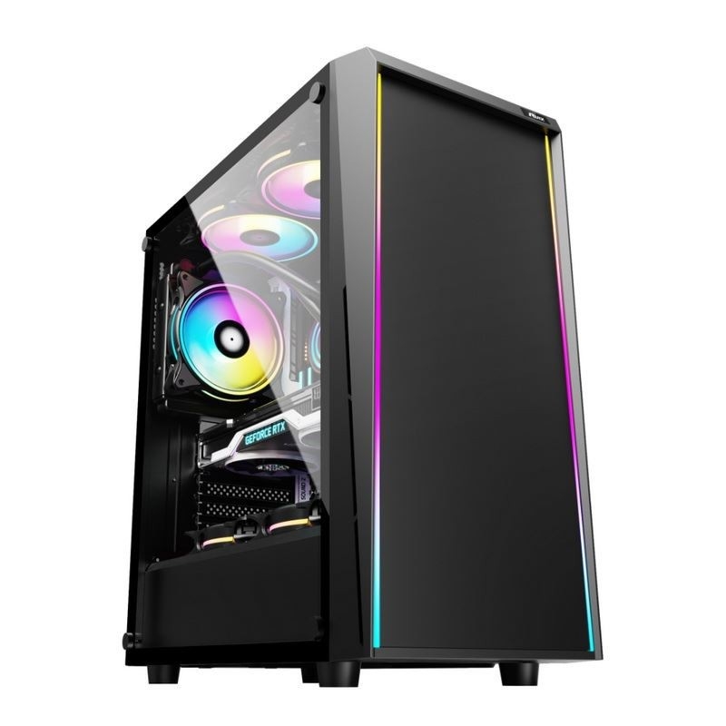 ETEK - Desktop Computer Case ARGB LED strip op het voorpaneel, getemperd glas op het zijpaneel Top I/O-paneel