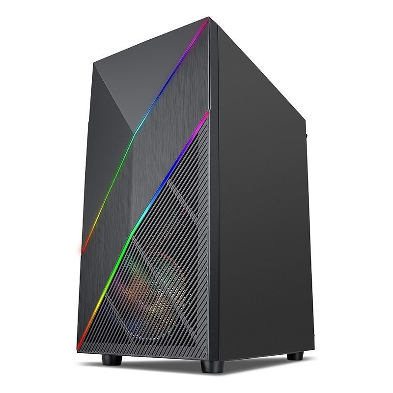 ETEK - PC Mid Tower Case Irregulier en Mesh Front Panel met ARGB LED Strip,Tempered Glass Side Panel, Top I/O Panel