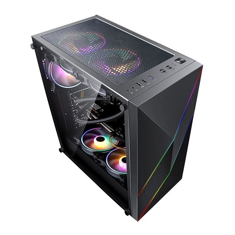 ETEK - PC Mid Tower Case Irregulier en Mesh Front Panel met ARGB LED Strip,Tempered Glass Side Panel, Top I/O Panel