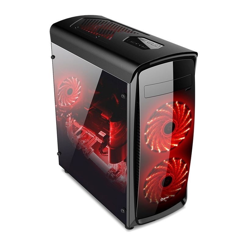 ETEK ATX Mid-Tower Case Acryl Front & Side Panel Full Side View Zwart en Wit