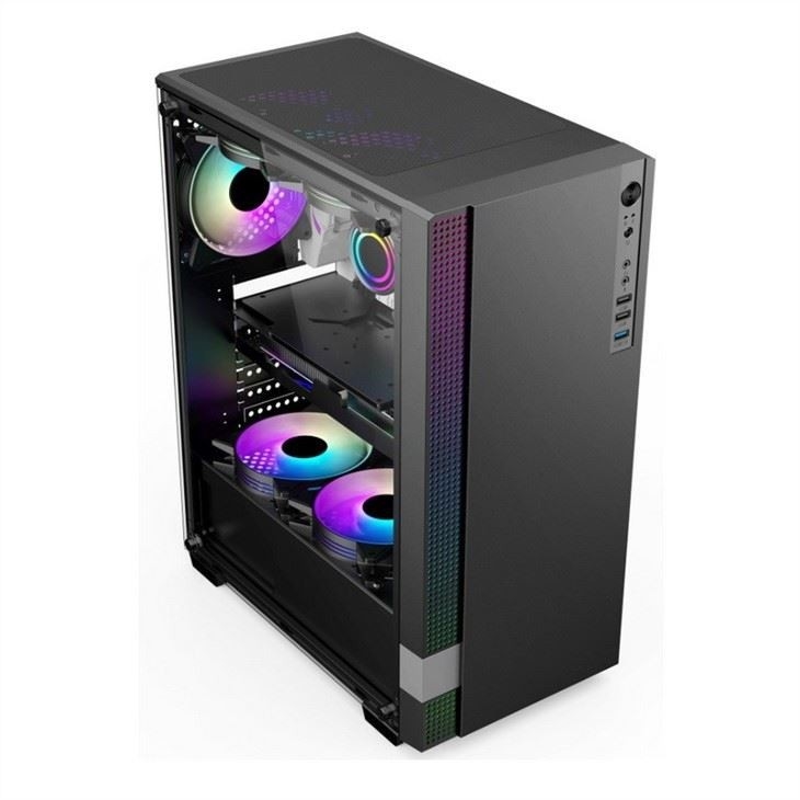 Mid-Tower PC Gaming Case ETEK Mid-Tower PC Gaming ATX Computer Case Ondersteuning 6 ARGB fans, Tempered Glass Side Pandel.
