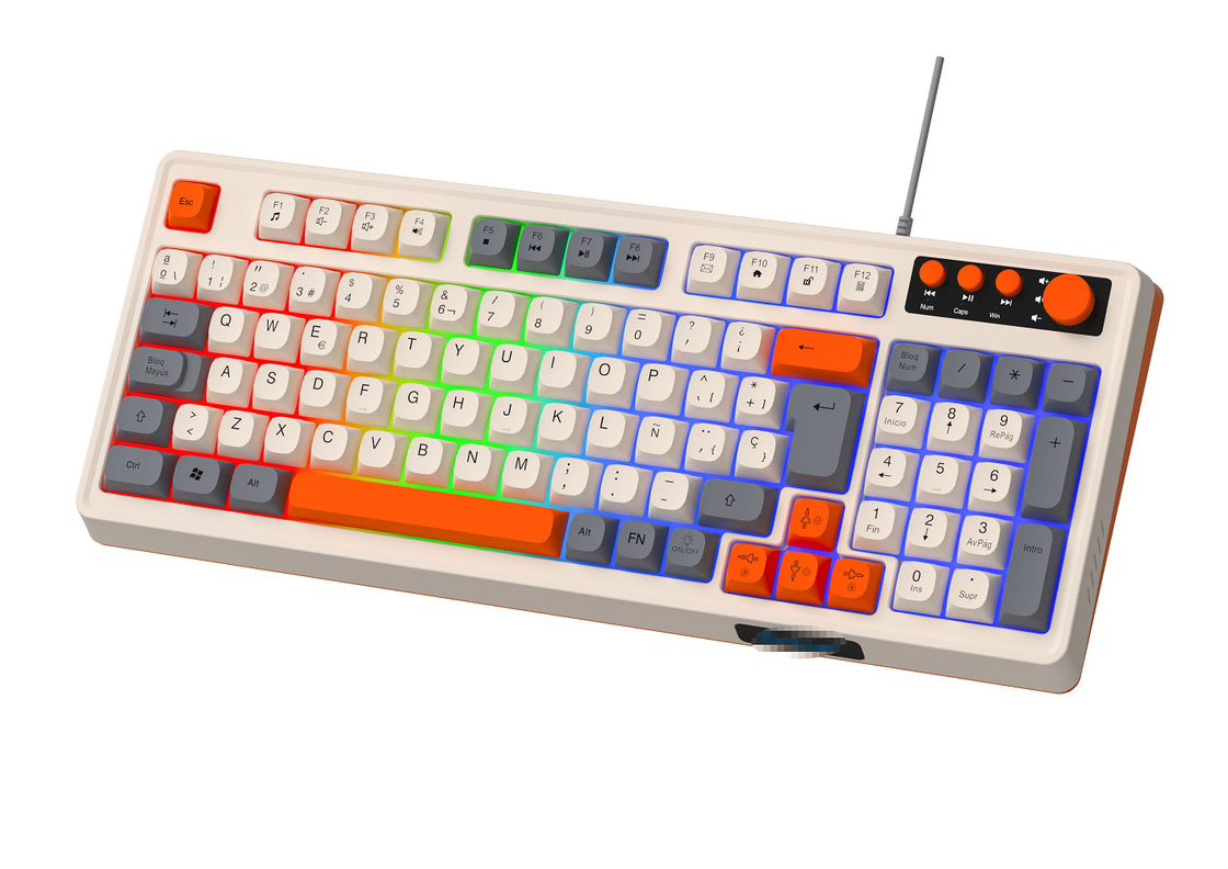 94+4 Pcs Multimedia Toetsen Led Rainbow Backlit Multimedia Gaming Keyboard Voor gaming