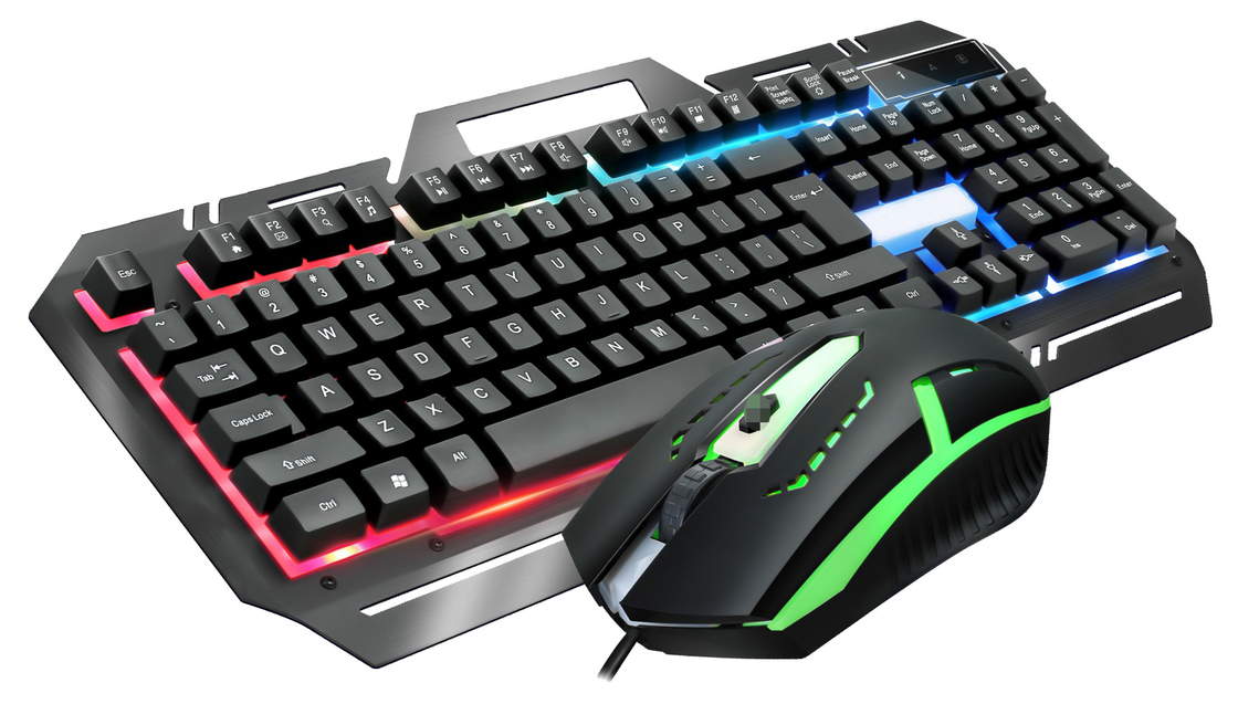 Metal Gaming Keyboard met 104 toetsen FN+F1-F12 Functies LED-achterlicht Spelmuis met instelbare DPI (500-1500) RGB-verlichting