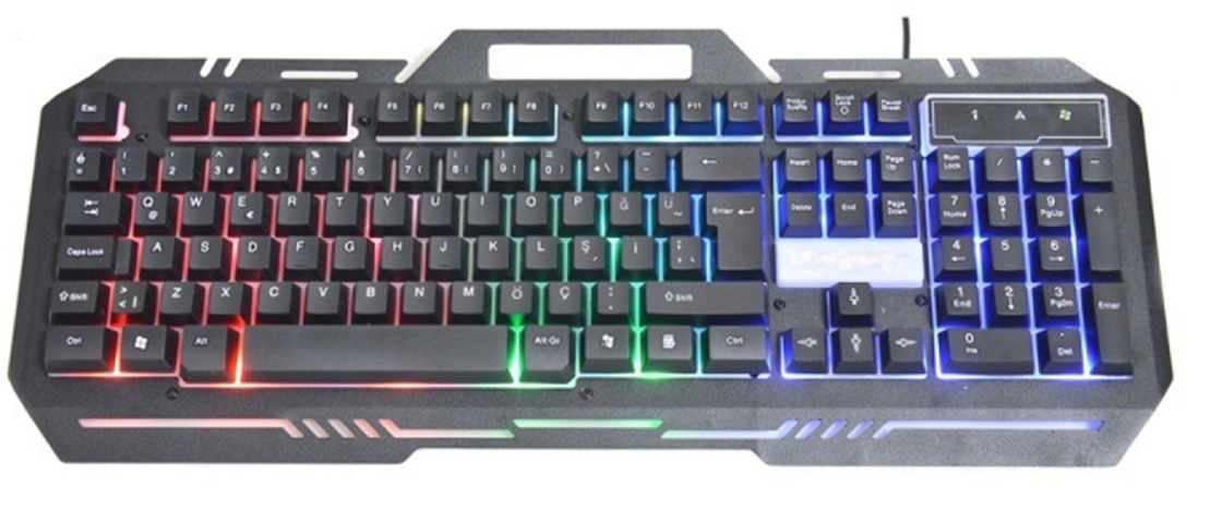 Metal Gaming Keyboard met 104 toetsen FN+F1-F12 Functies LED-achterlicht Spelmuis met instelbare DPI (500-1500) RGB-verlichting