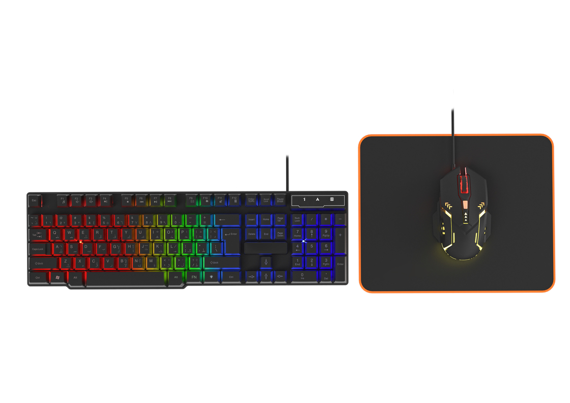 Rainbow-colored Static Lighting High-end Carbon Film Keyboard 6D Wired Gaming Mouse With Ergonomics Comfortable Mouse Pad