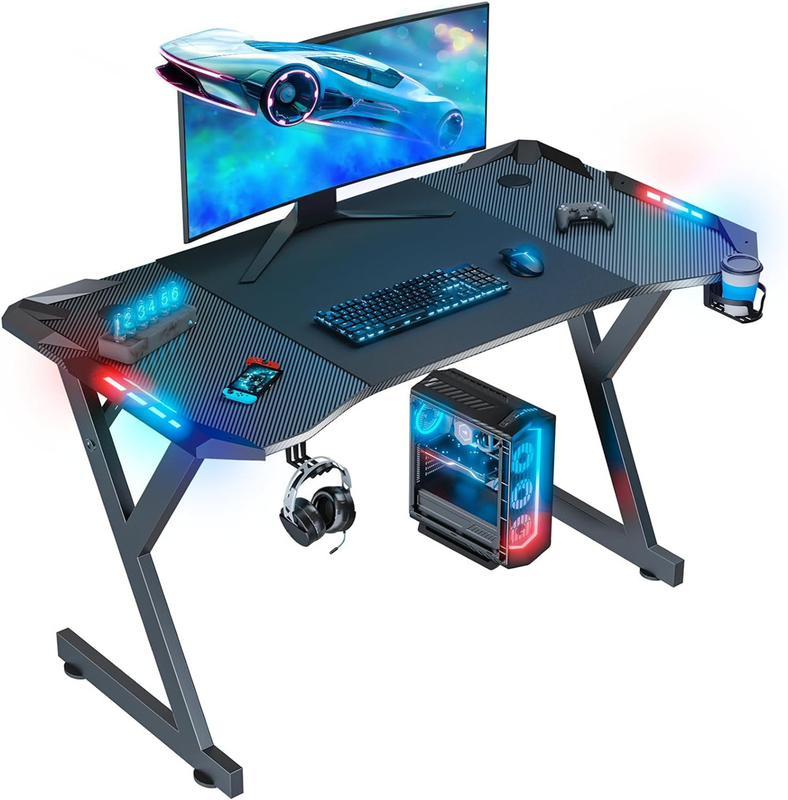 Spelbank met ergonomisch ontwerp Carbon Fiber Finish LED-lampen handige accessoires voor woonruimten of gamers