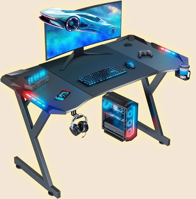 Spelbank met ergonomisch ontwerp Carbon Fiber Finish LED-lampen handige accessoires voor woonruimten of gamers