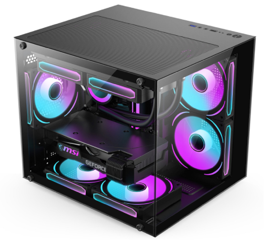 Panoramisch ontwerp Computer Case 0,35mm SPCC Staal 5 x 12cm Vans Glaspanelen Aan de linkerkant En Vooraan Voor gamers Home office gebruikers En DIY liefhebbers.
