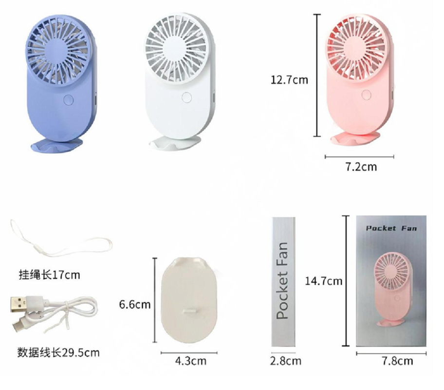 Roze Wit Blauwe Candy Design Draagbare ventilatoren 115g Met Lanyard En Base 3 Windsnelheden 500mAh Batterij Type-C Fast Charging