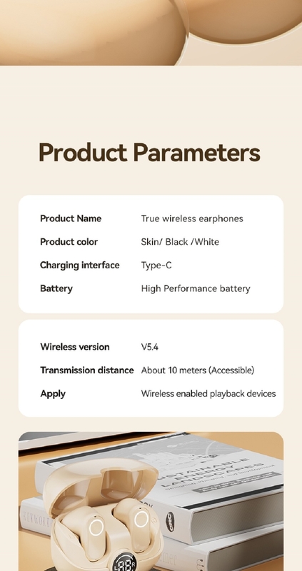 Bluetooth-koptelefoon Oortelefoon 5.4 4-5 uur per lading 600mAh Hoesje 4.8g 2.8×2.5×1.8cm Geoptimaliseerde microfoon Dynamische kleuren