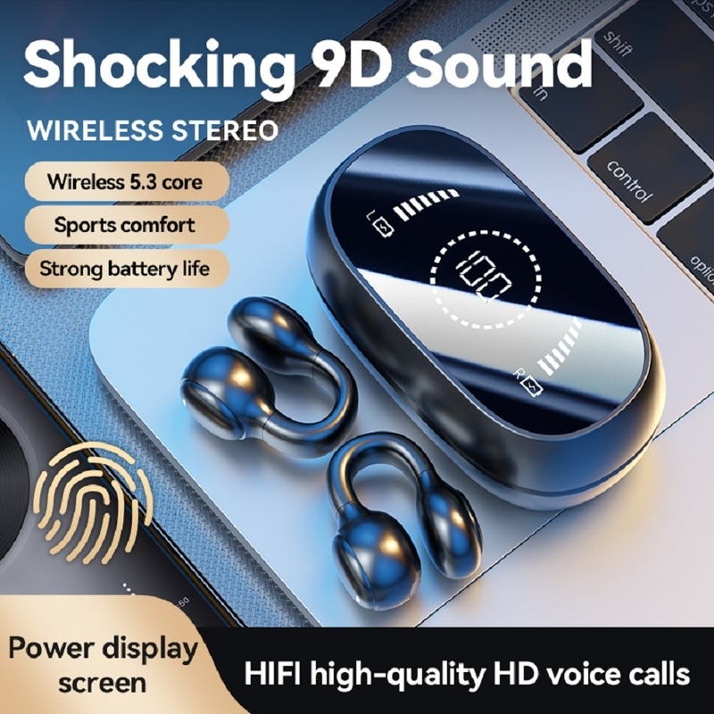 Bluetooth 5.3 oortelefoon Volledig open oorontwerp 9D Surround Sound Game Audio-sync HIFI Digitaal scherm 1.5H Charging 6H Single Playback
