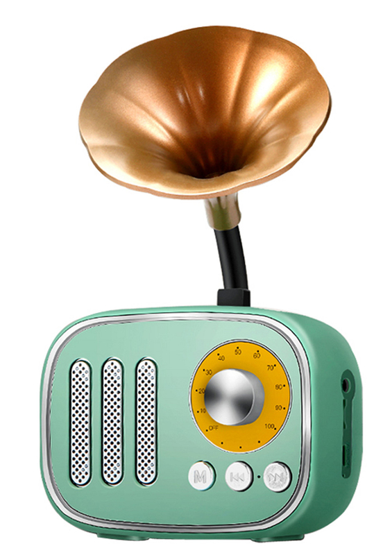 Bluetooth-luidsprekers ondersteunt Bluetooth AUX TF-kaart en FM-radio afspeel 1200mAh batterij Mini Retro Trompet Design 125 × 66 × 205mm