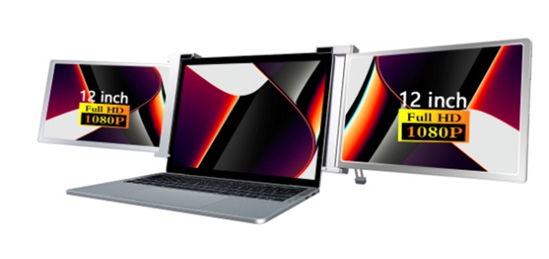 2 X 12 inch FHD IPS-schermen 1920 X 1080 16 / 9 Ultra-licht ontwerp 1,1 kg per scherm 25,3 mm dik HDR ondersteuning 12 OSD-talen