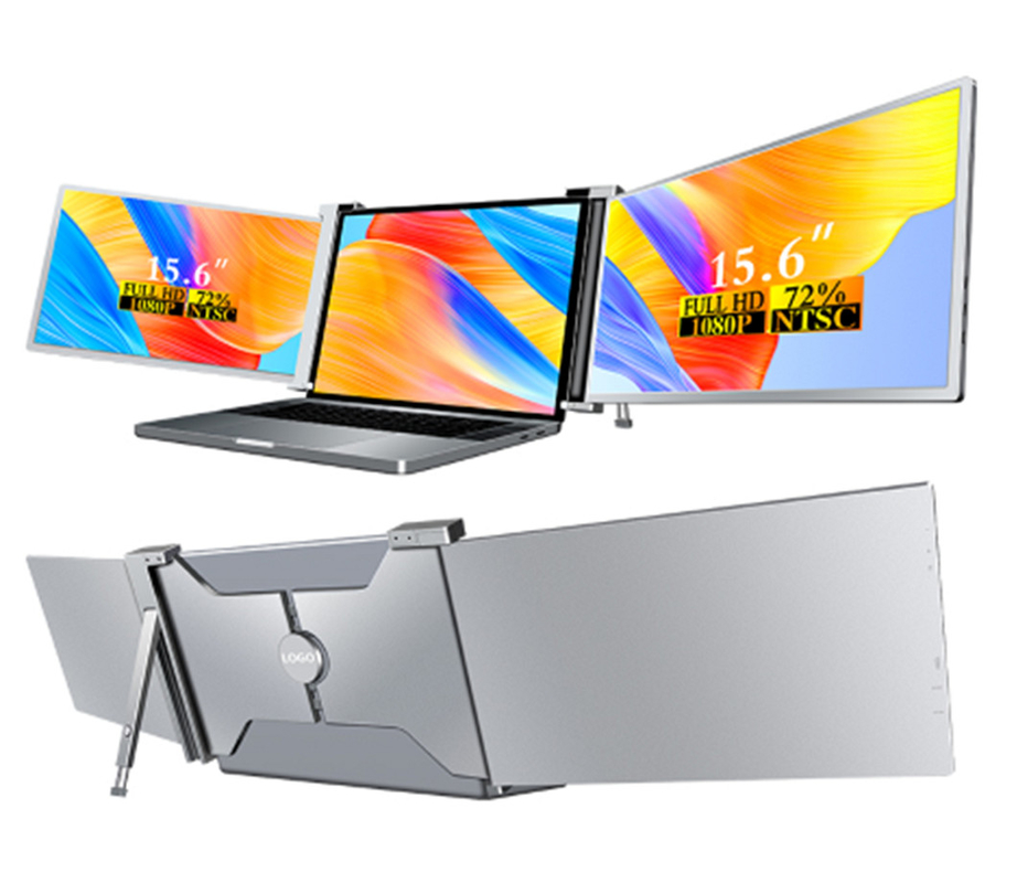 Twee 15,6 inch FHD laptopmonitors, compatibel met laptops van 15,6 tot 18,5 inch, 1920*1080 FHD resolutie, ondersteunt 12 talen