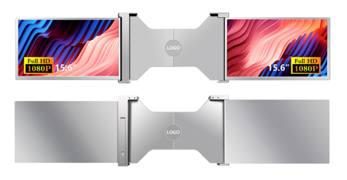Twee 15,6 inch FHD laptopmonitors, compatibel met laptops van 15,6 tot 18,5 inch, 1920*1080 FHD resolutie, ondersteunt 12 talen