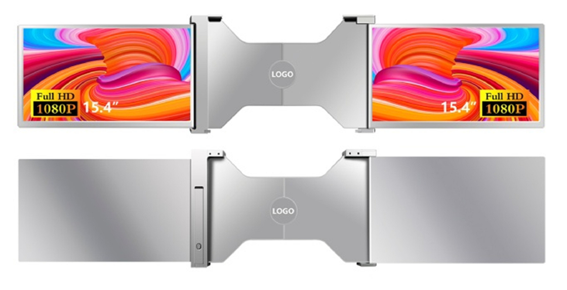 Twee 15,4-inch FHD laptopmonitors, compatibel met 15,6-18,5-inch laptops, met een Type-C interface met HDR-ondersteuning.