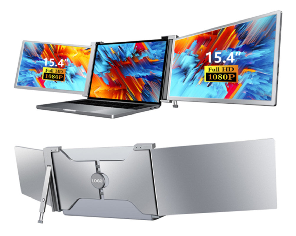 Twee 15,4-inch FHD laptopmonitors, compatibel met 15,6-18,5-inch laptops, met een Type-C interface met HDR-ondersteuning.