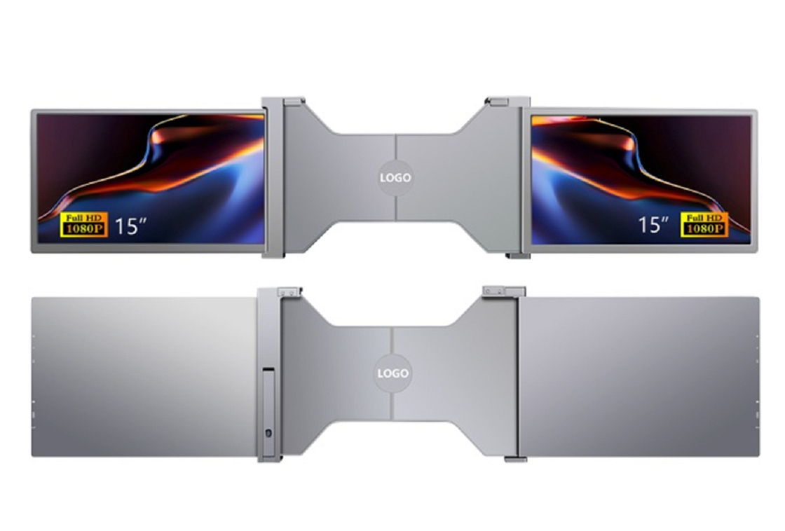 Dual 15 inch FHD laptop monitor, lichtgewicht (25,3 mm dik, 1,63 kg), Type-C + Mini HDMI poorten, HDR ondersteuning, 12-talige OSD.