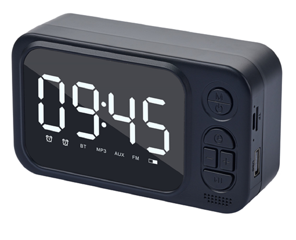 52mm luidspreker 3W RMS-uitgang ondersteunt Bluetooth AUX TF-kaart USB FM-radio en klok Compact en lichtgewicht 139 * 78 * 46mm