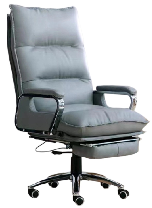 Ergonomische kantoorstoelen, PU-gepolsterde chroomarmleuningen en dikke grijze PU-stoelen, 100 mm luchtopheffing, ondersteunende kantel-, rotatie- en kantelfuncties