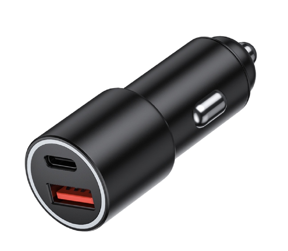 48W Dual-Port USB-C Autolader, 12-24V DC Input ABS+PC Brandwerend