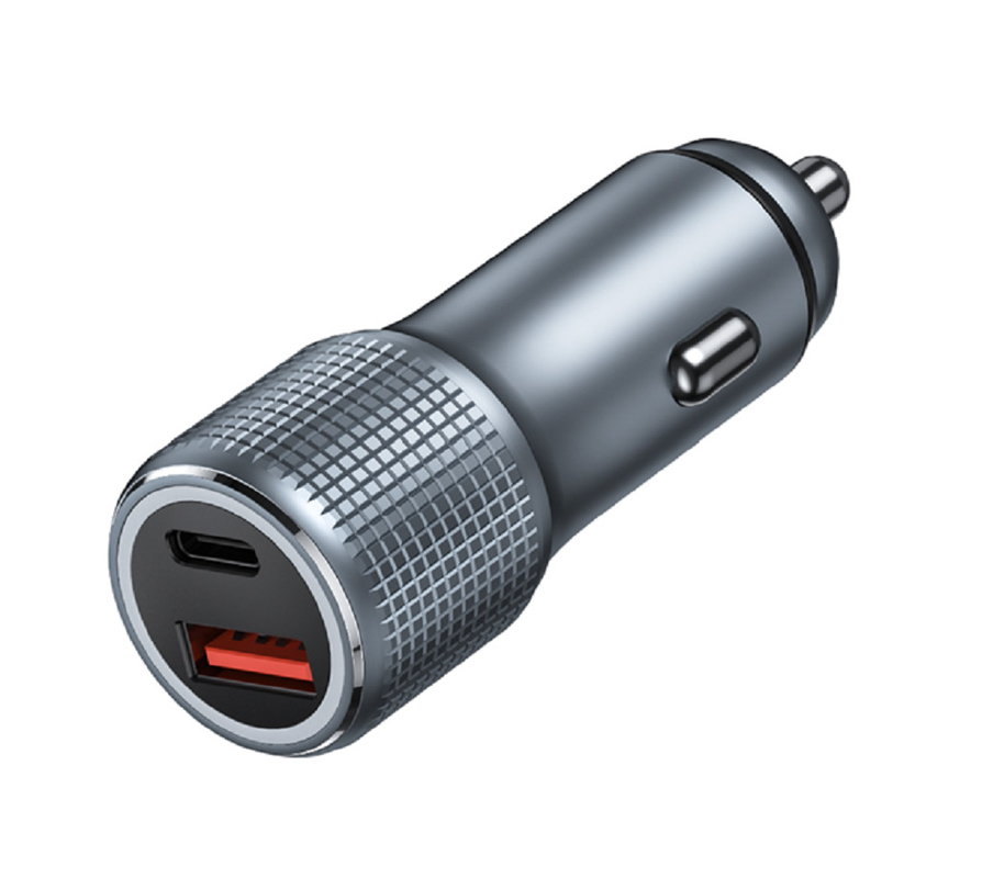 48W Dual-Port USB-C Autolader, 12-24V DC Input ABS+PC Brandwerend