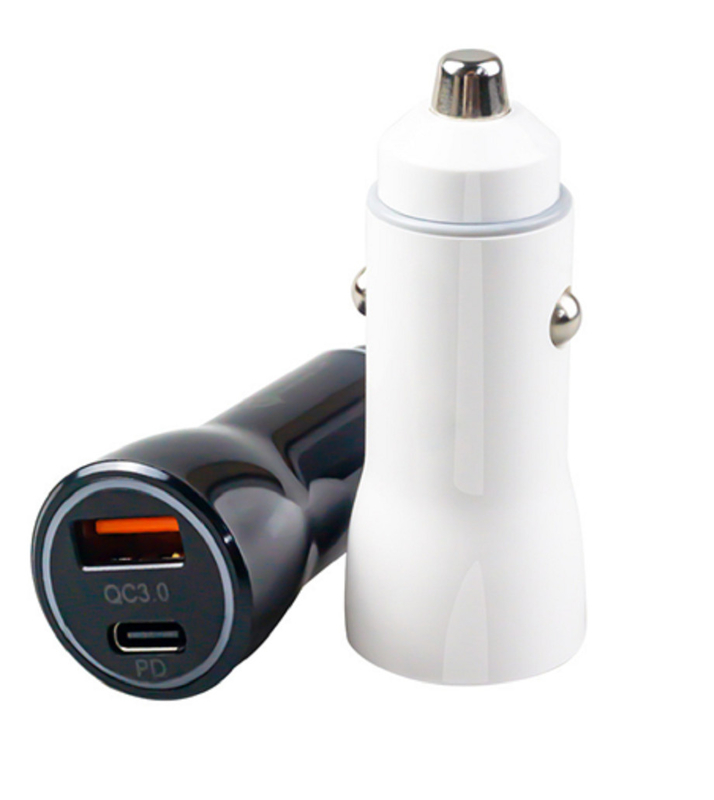 48W Dual-Port USB-C Autolader, 12-24V DC Input ABS+PC Vuurvast