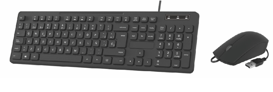 Bedraad toetsenbord en muis combo Zwart 24mm dikke carbon film toetsen Toetsenbord 1200 DPI resolutie Plug and Play USB-interface