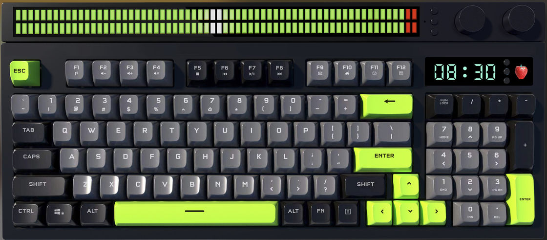 Multimode toetsenbord Hoogwaardig toetsenbord met drievoudige knopregeling RGB-verlichting Tomaten wekker Ergonomisch ontwerp