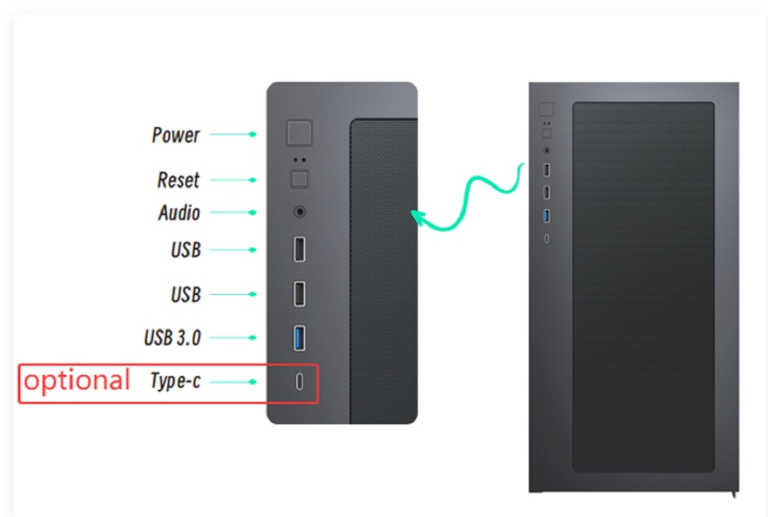 EATX Full-Tower Gaming Case SPCC+ABS+Houtstructuur Voorkant Dubbele USB 1.0+USB 3.0+Type-C Optionele Drievoudige Waterkoeling Ondersteuning
